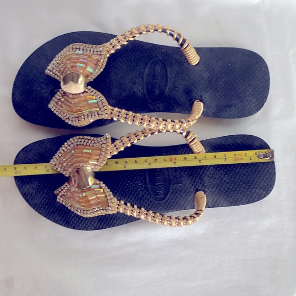 NWOT Original Slim Havaianas Handmade Decorated Bow Black/Gold US 9/10W EU 41-42 - Picture 5 of 7